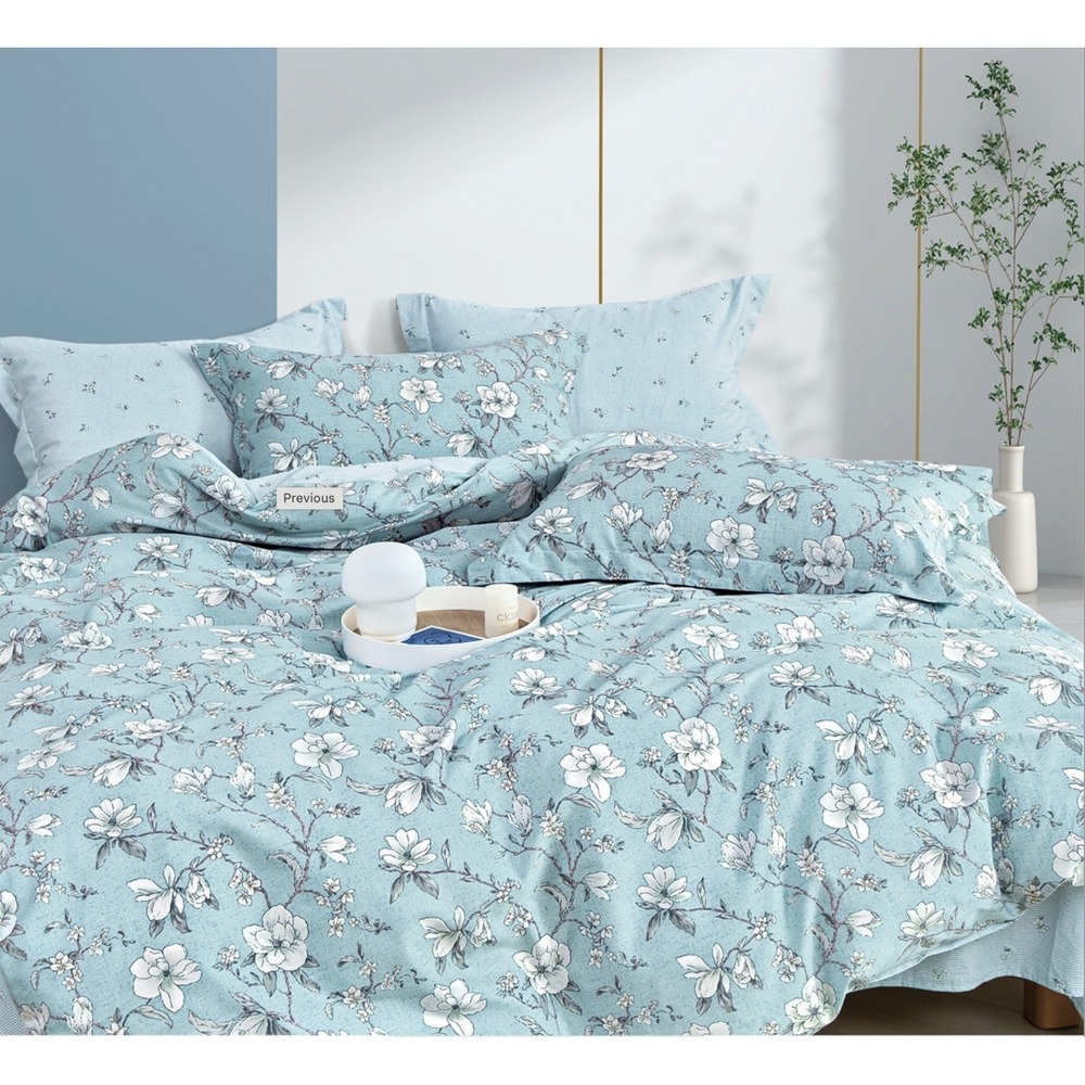 Dazzled Dreams Blue Floral 100% Cotton Comforter‎ Set Queen Shabby Chic French